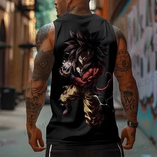 Anime Goku Gilet fitness senza maniche Canotta in cotone Abbigliamento da allenamento Girocollo Allenamento Corsa Top casual leggero