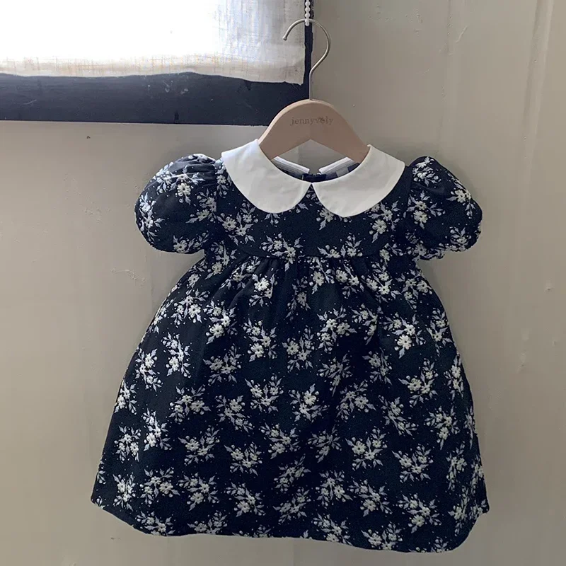 Herfst babykleding zus look zwarte bloemen borduurwerk babymeisje bloemblaadje kraag romper elegante prinses verjaardagsfeestje jurk