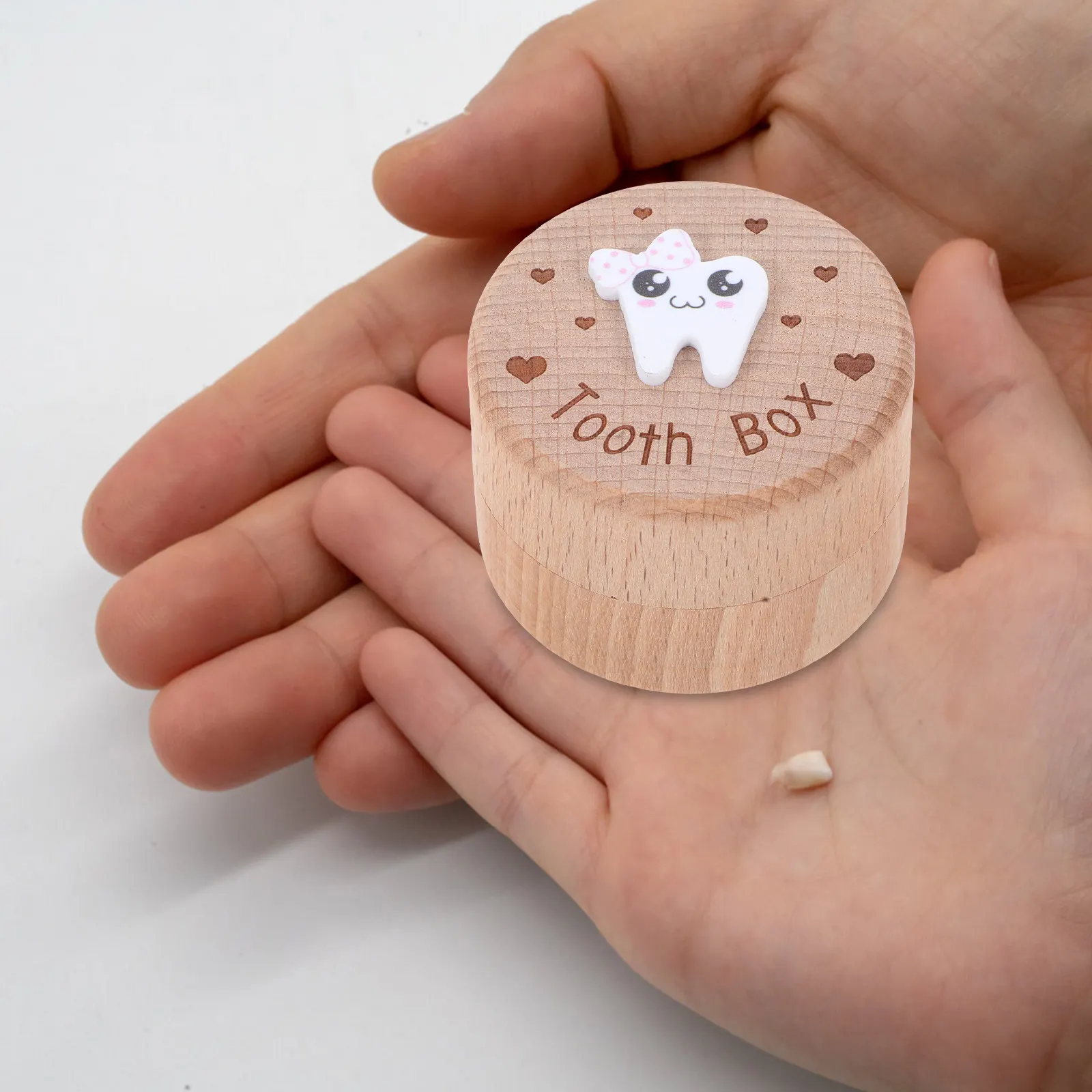Cute Baby Tooth Fairy Keepsake Box Wooden Storage Kids Teeth Holder Collection Small Child Hair Saver For