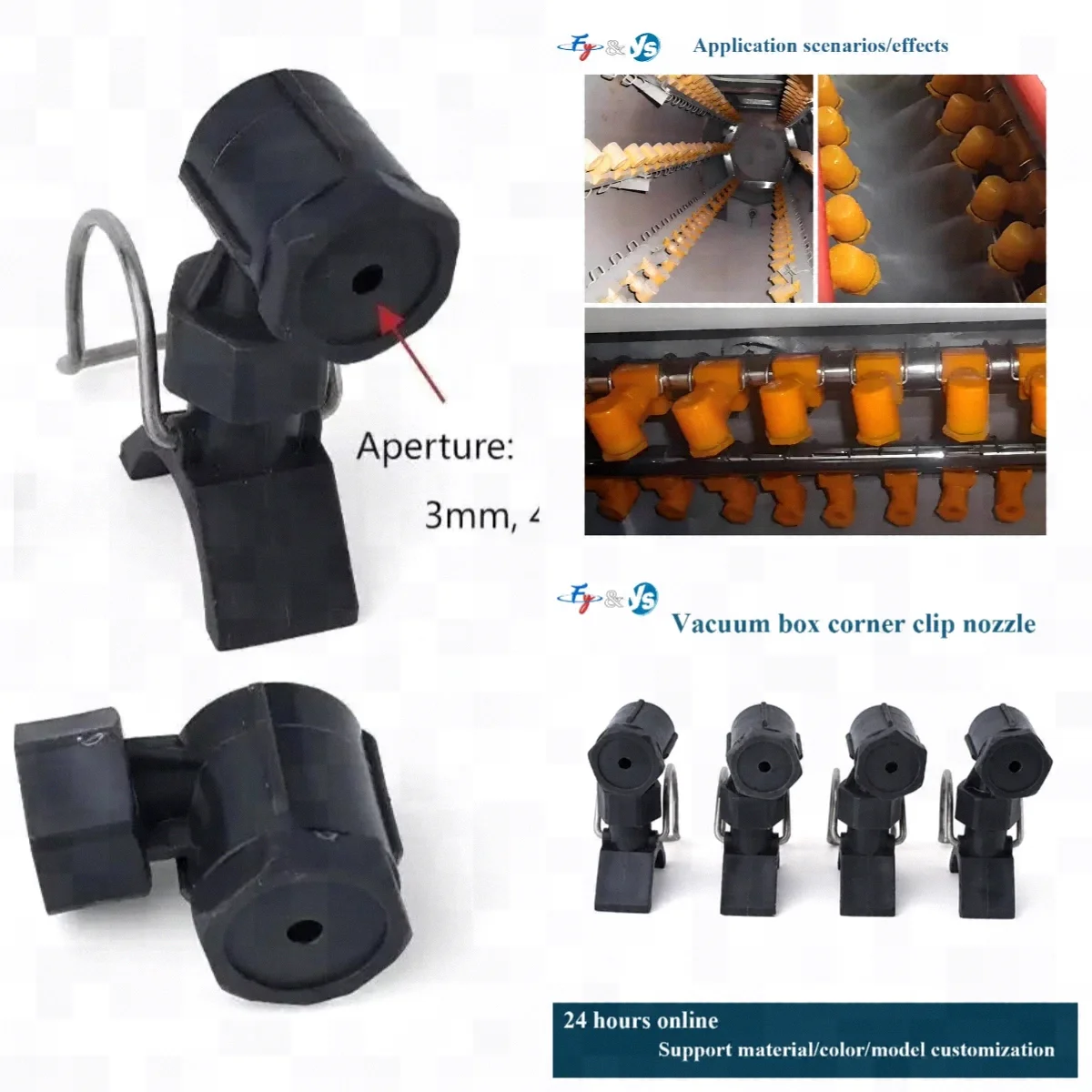 Black PP Single Clip Corner Cone Nozzle, Vacuum Box Spray Nozzle for Coo Single Clip Corner Cone PP Nozzle, Vacuum Box Spray Noz