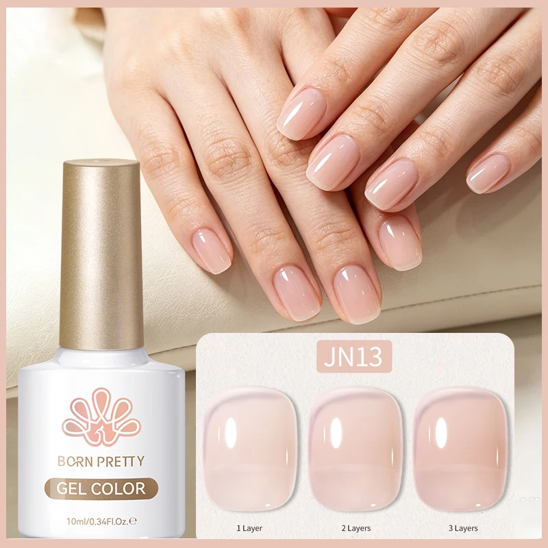 BORN PRETTY 1/6 Stück Jelly Nude UV-Gel Nagellack Set Hellrosa Oval Glänzend Salon DIY Semi-Permanent Abziehbarer UV-LED-Gel-Lack – Detail 4