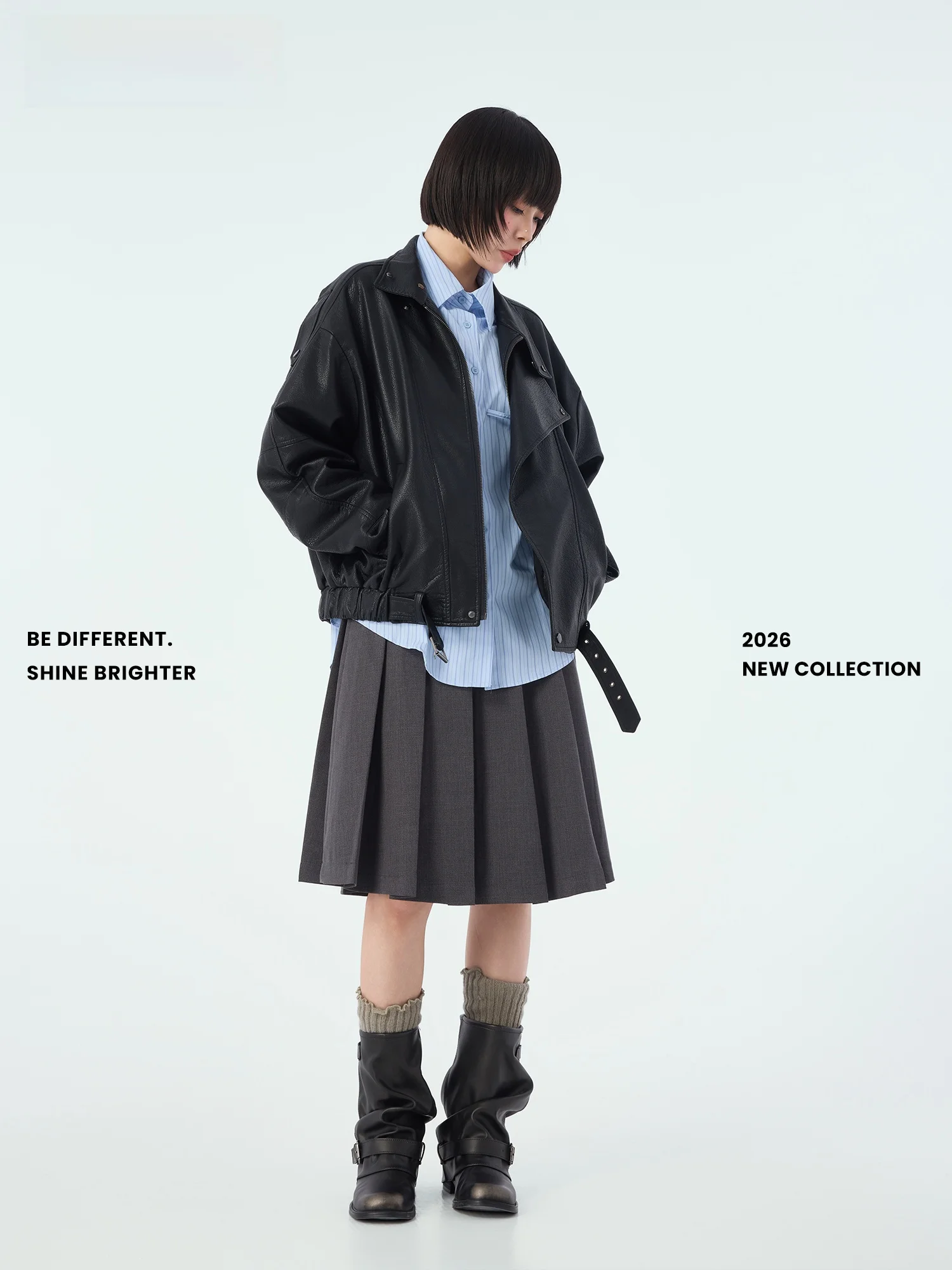 Chaqueta de cuero PU Didimax Spring New Bla para mujer, estilo motociclista, abrigo corto funcional con cremallera de manga larga