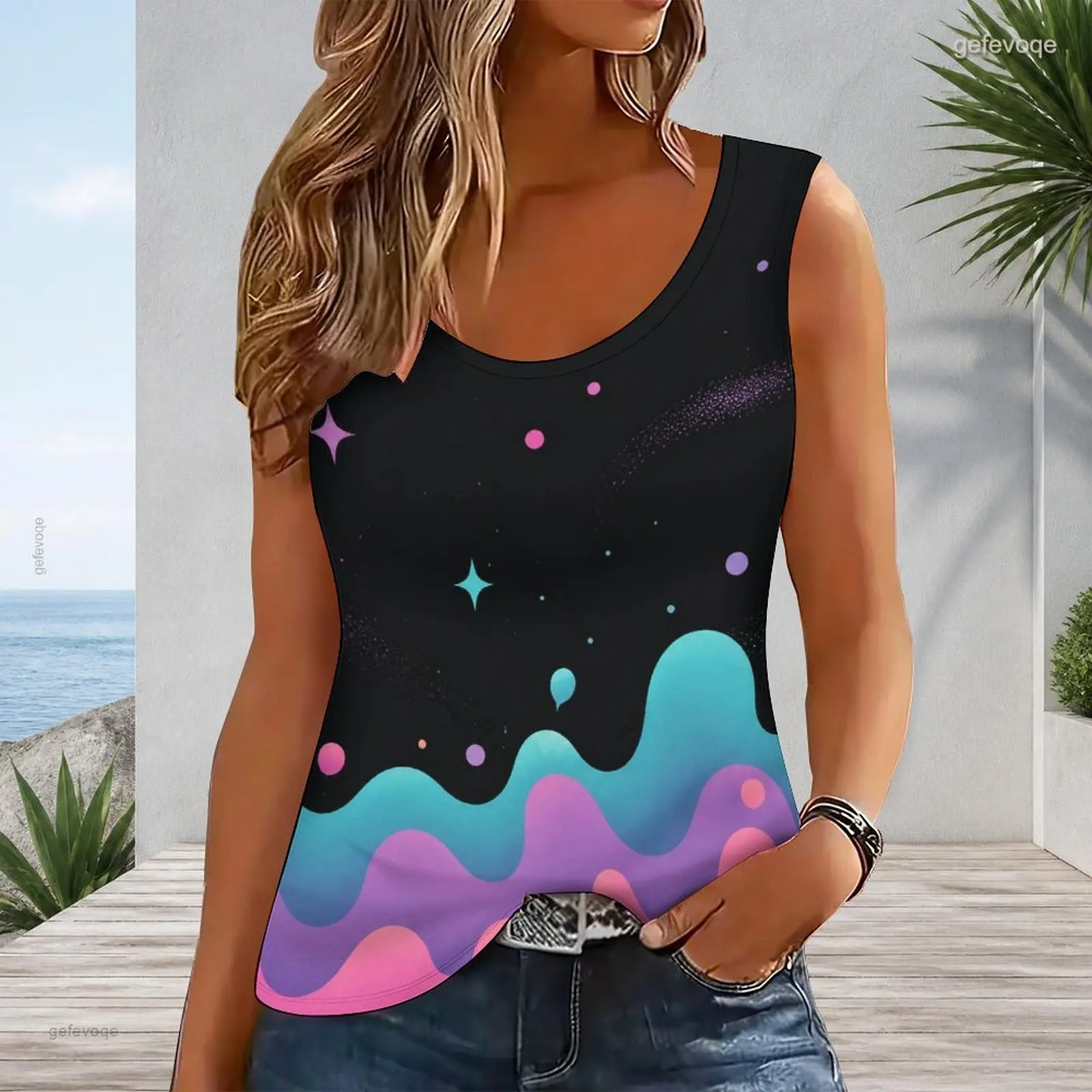 Ladies U Neck Tank Top Sleeveless Slim Basic Vest Simple Casual Undershirt Custom Printed Women Inner Outer Tops