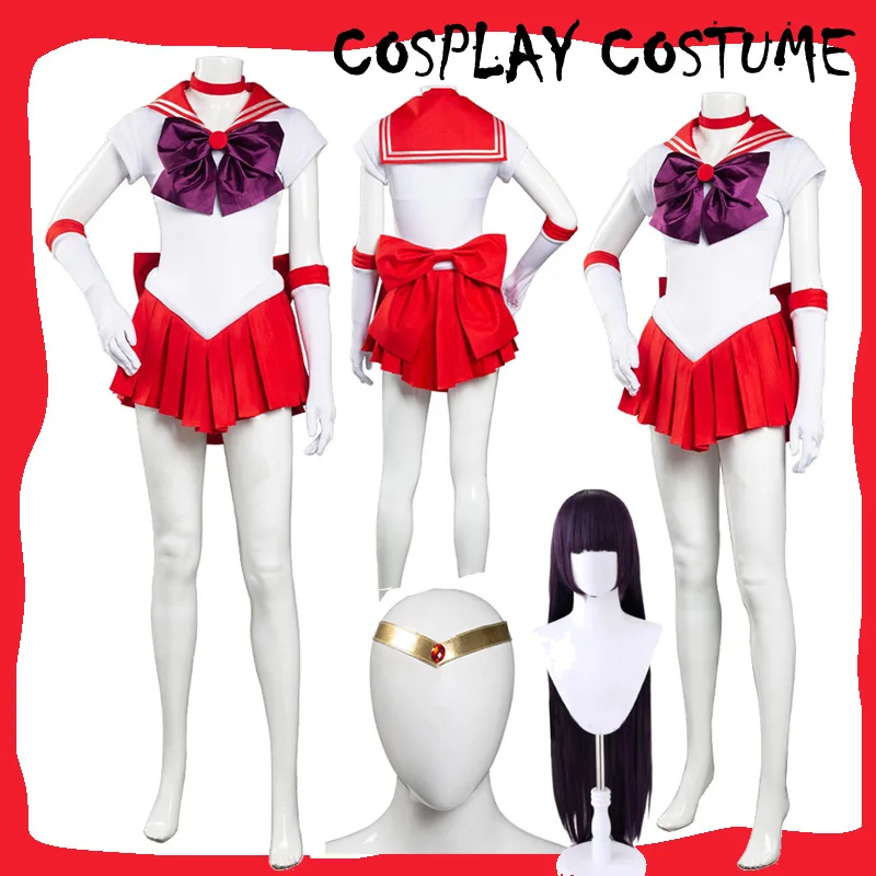 Women Hino Rei Cosplay Anime Sailor Mars Dress Costume Girls Role Play Skirts Headgear Clothing Female Clothes Halloween Suit