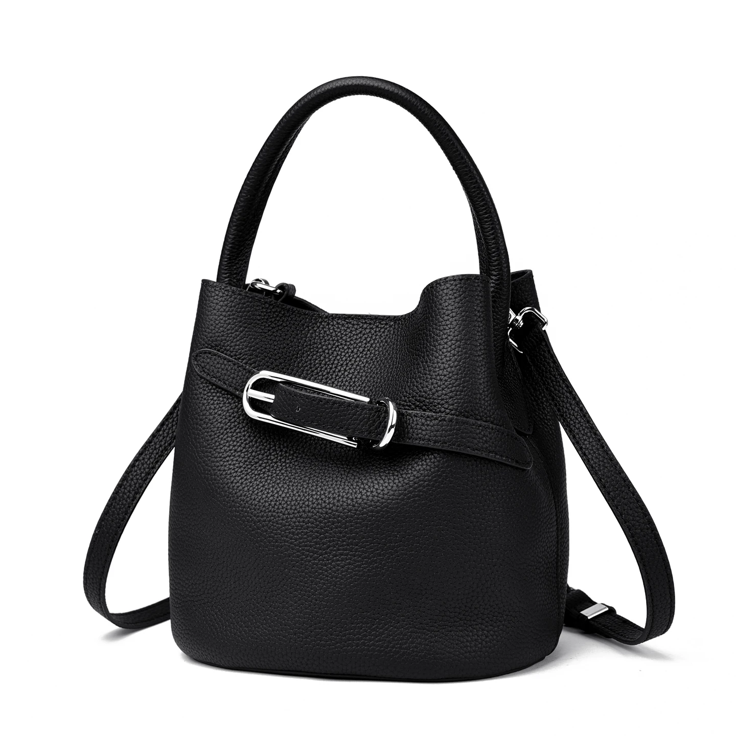 Women's bag genuine leather high quality women Luxury handbag Totes Bucket  Versatile Zipper lady solid Shoulder& Handbags