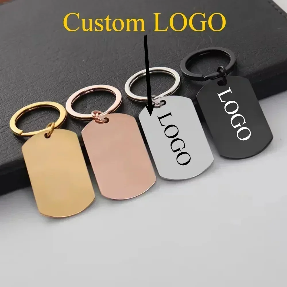 50PCS 25PCS Customized LOGO Name Stainless Steel Keychain Laser Carving Pendant Motorcycle Car Keyring Key Ring Chain Gift