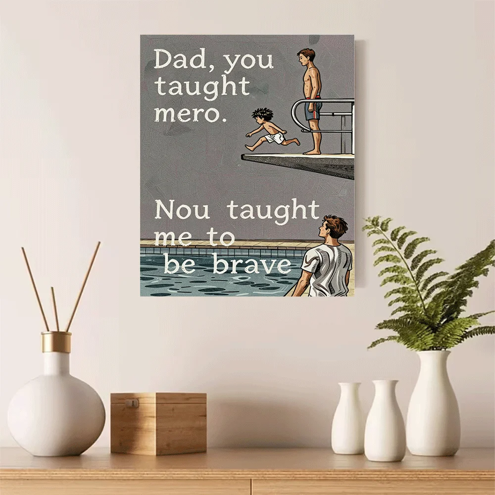 

1PC-Unframed Canvas poster wall decoration Father Son Pool Moment Courage Teaching Brave Inspiration Art Print Father's Day