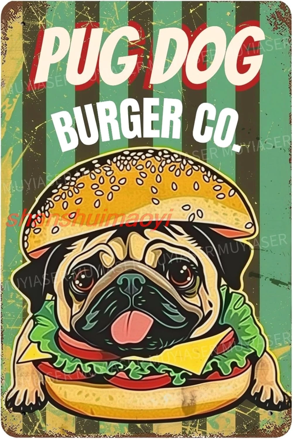 shan gns Pug Dog Burger Co Vintage Signs Retro Aluminum Tin Sign for Toilet Washroom Garden Home Bar Cafe Decor 8x12 Inch 1pc