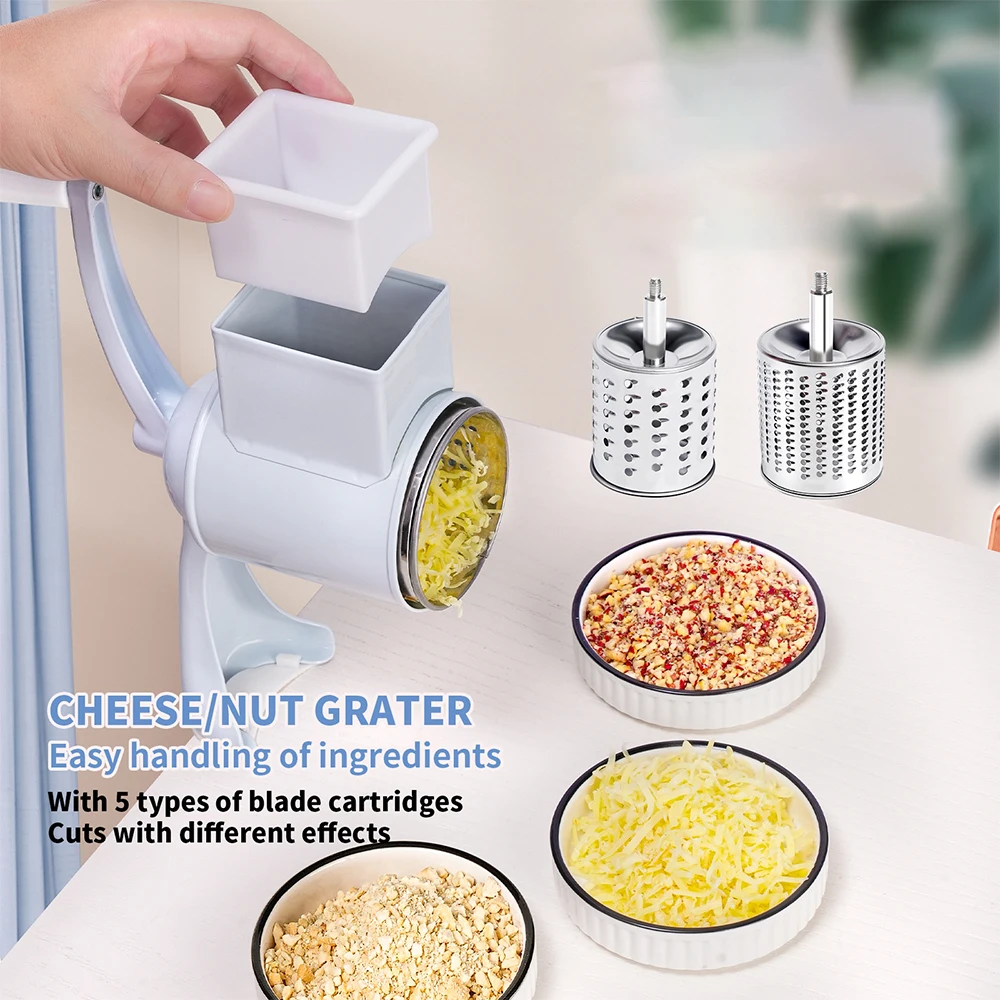 Rotary Grater Food Mills Nut Grinder With 2 Drum Blade for Cheese Grating and Nuts Grinding Vegetable Shredding Fruits Slicer