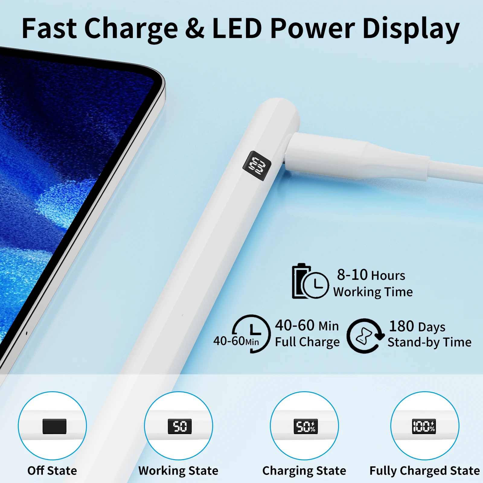 Magnetic Fast Charge Capacitive Stylus Pencil for Apple iPad with Palm Rejection & Tilt Sensitivity for Type C Charging Port #2