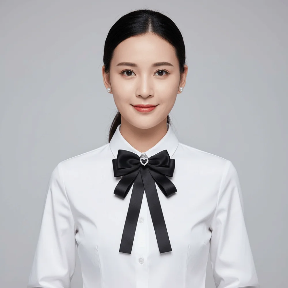 Luxury Rhinestones Black Ribbon Pin Pearl Beads Black Bow Necktie Pin Multi-layer Ribbon Badge Brooch Parties