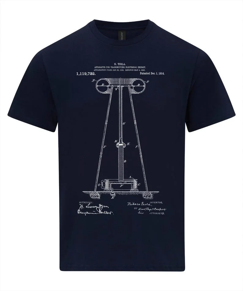 نيكولا تيسلا تصميم الطاقة الكهربائية تي شيرت اخترع يقتبس عشاق العلوم هدية تسلا لفائف تي شيرت عشاق الهندسة