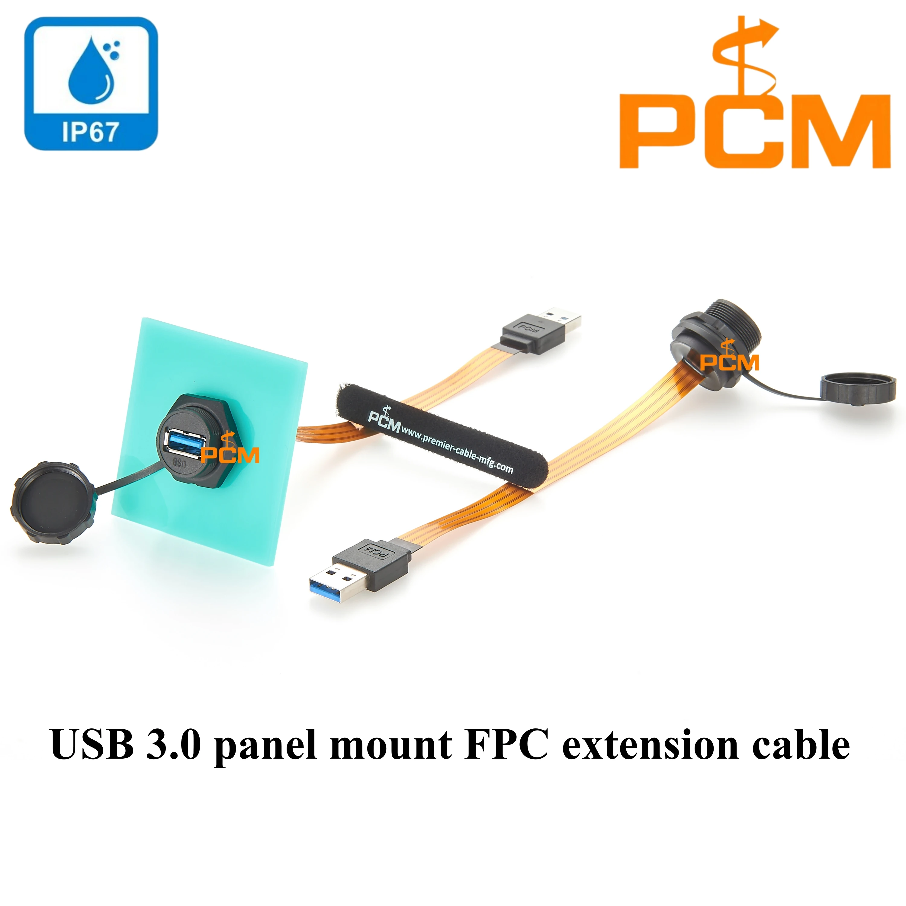 USB 3.0 A Male to Female FPC Cable Panel Mount with Dust Cover, 20cm, 5Gbps, Ultra Thin Flexible Flat Ribbon Cable waterproof