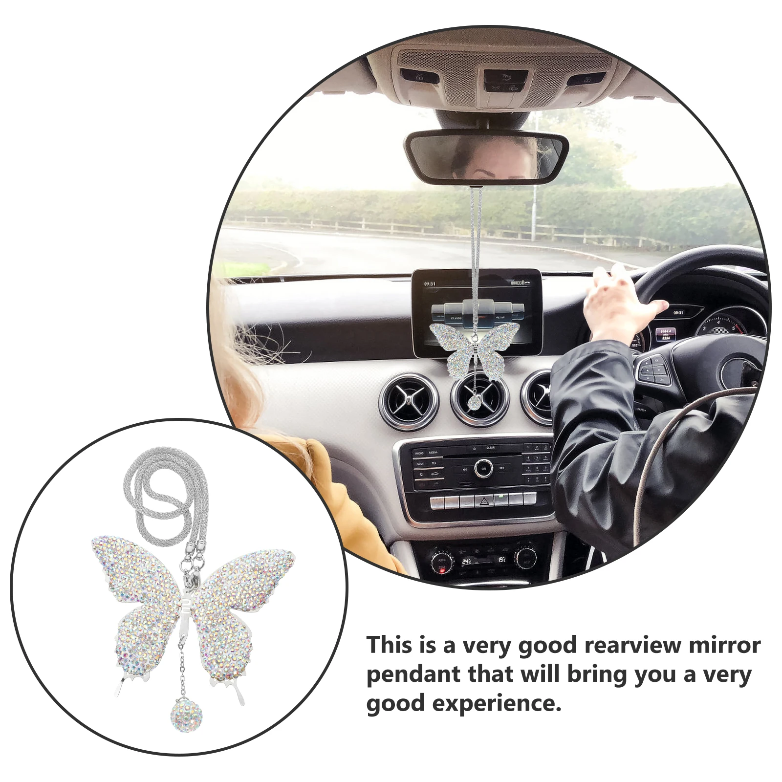 

Exquisite Butterfly Car Rear View Mirror Ornament Strong Stainless Steel Clay Hanging Accessory for Universal Car Models