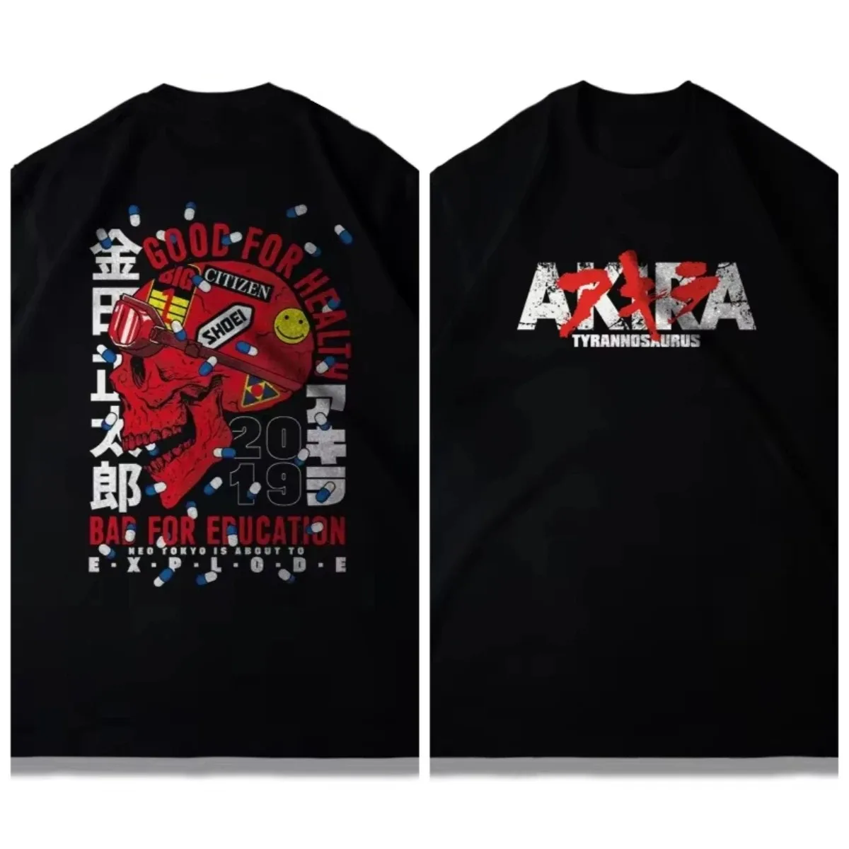 AKIRA Kaneda Red Skull Helmet Pills Print T Shirt Japanese Anime Unisex Casual Short Sleeve Crew Neck Retro Streetwear Tee Tops