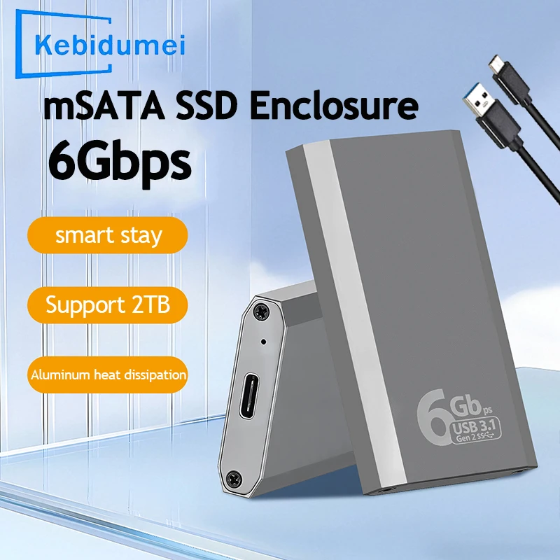 MSATA to USB 3.1 SSD Enclosure 6Gbps SSD Case for MSATA HD Hard Disk External Disk Box Storage Case Adapter for PC/Laptop/Phone