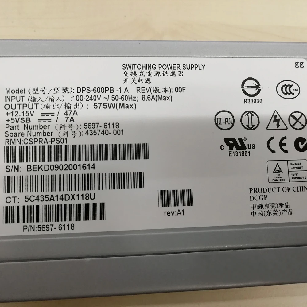 

For HP AG637 EVA4400 Power Supply 5697-6118 435740-001 DPS-600PB-1 A