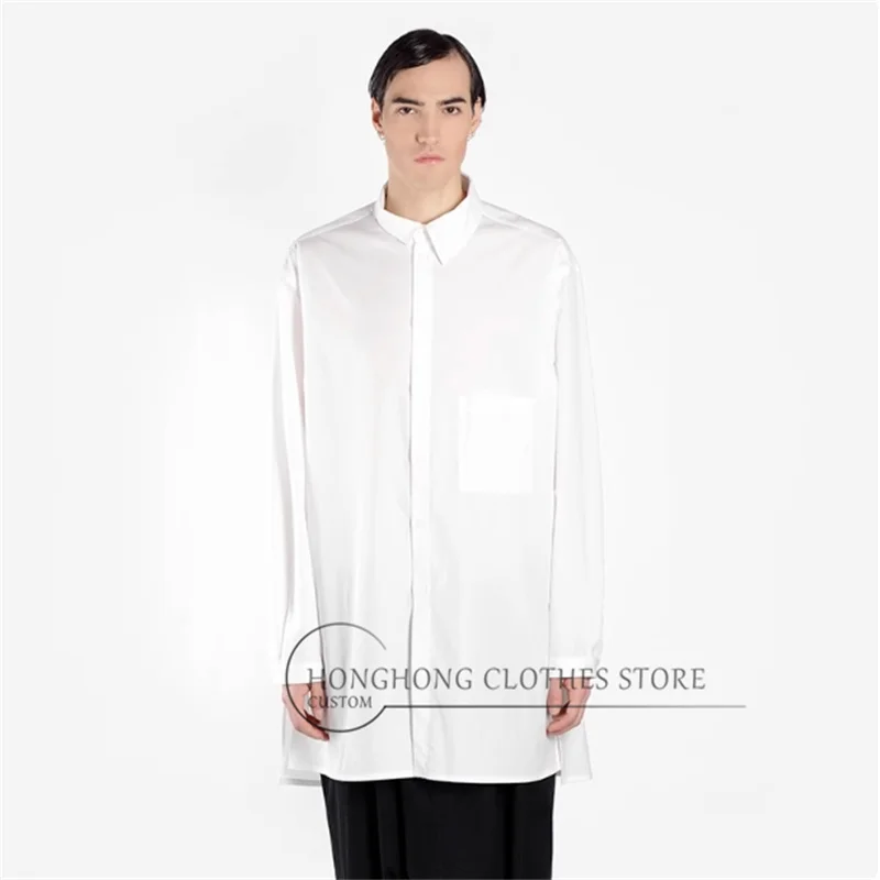2025Oryginalna, luźna, biała koszula męska z długim rękawem, bez kołnierzyka, z bawełny, w dużym rozmiarze