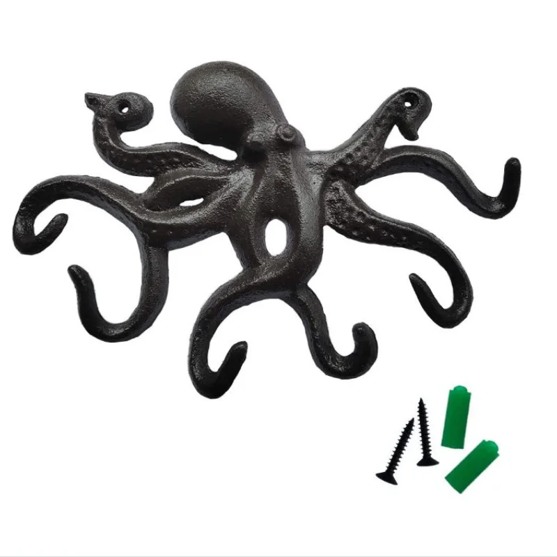 Octopus Key Holder for Wall Cast Iron  Hooks Decorative Rustic Towel   Mounted Heavy Duty Coat