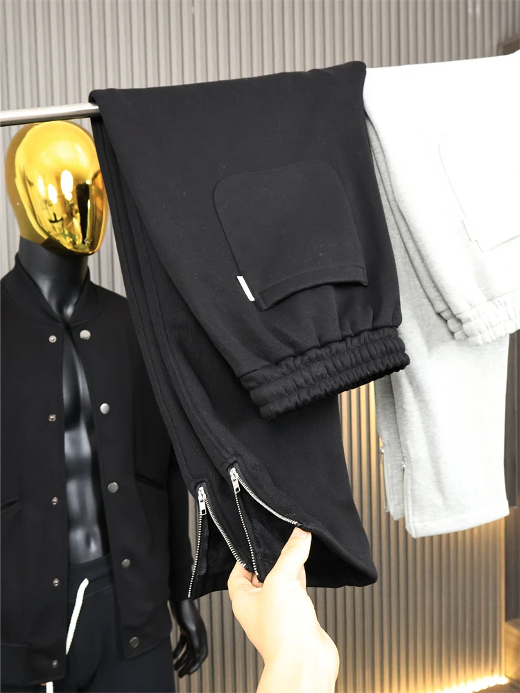 

Thiened Silver Fur Casual Pants for Men Winter Faion Street Sle Warm Leisure Trousers Zipper Design Counter 600