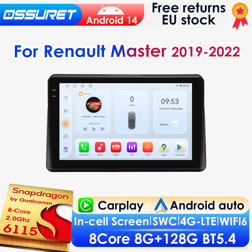 8G 128G Qualcomm 8-Core CarPlay Android Auto Auto Radio Für Renault Master 2019-2022 Auto multimedia GPS Player DSP 4G 360 ° Kamera