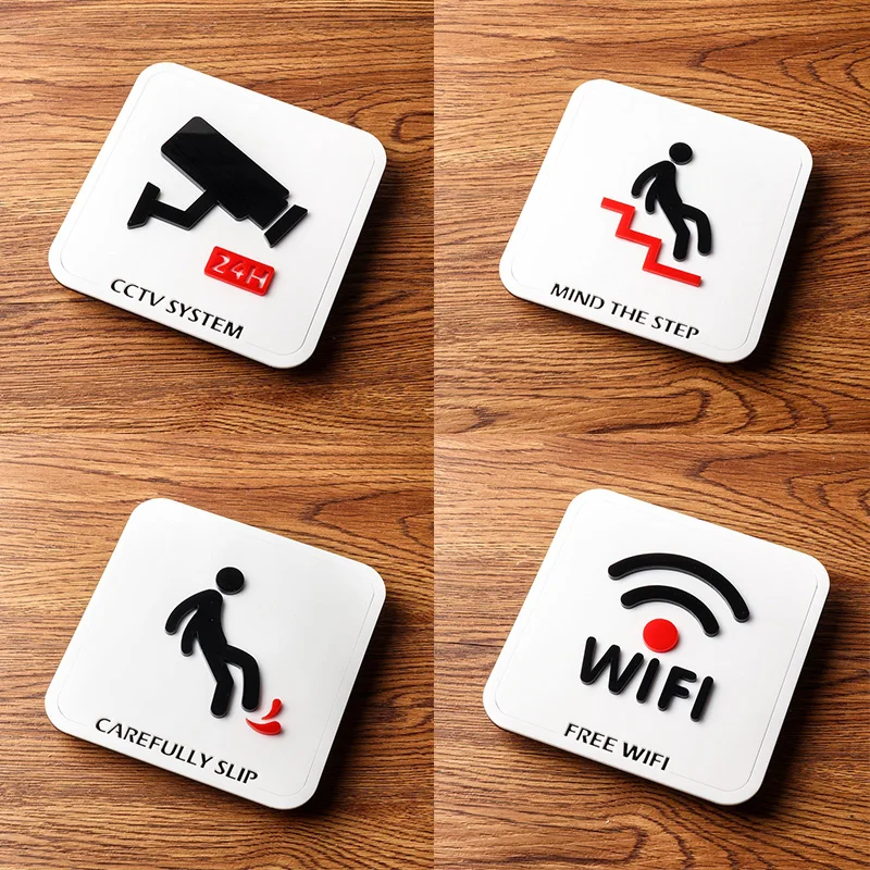 Door Plates WIFI Sign Slide Carefully Warning Reminders Indicator Plaque Monitoring Careful of Steps Signage Acrylic Signs Plate