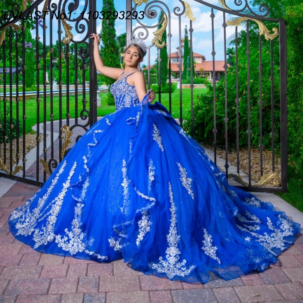 

EVLAST индивидуальное платье Royal Blue Quinceanera 2026 бальное платье с кружевной аппликацией и оборками из бисера Sweet 16 Vestidos De 15 Anos E1QN721