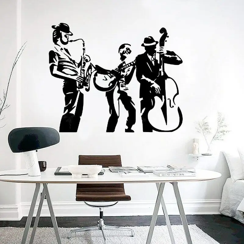 Jazz Band Musical Instruments Wall Sticker Girls Boys Bedroom Decor Music Guitar Wall Decal Man Cave Garage Posters P473