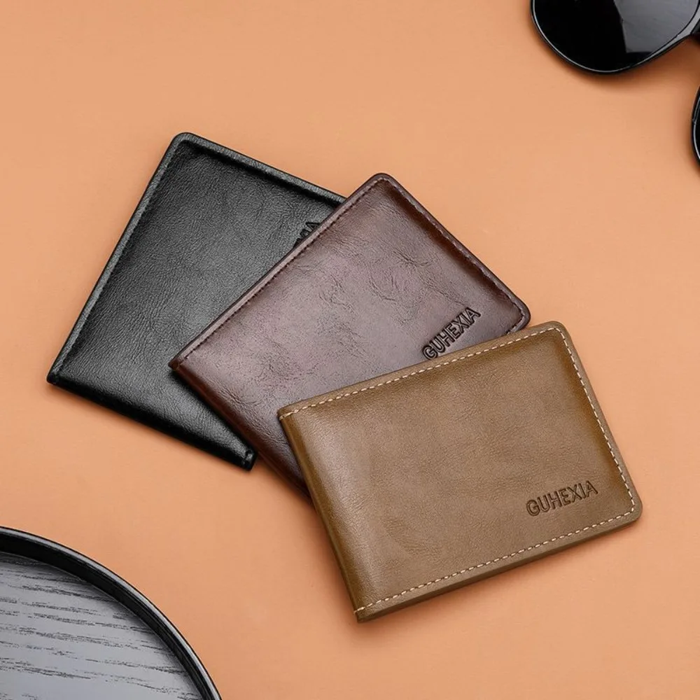 

Fashion Solid Color Short Wallet PU Leather Multi-function Card Holder Slim ID Card Case Men