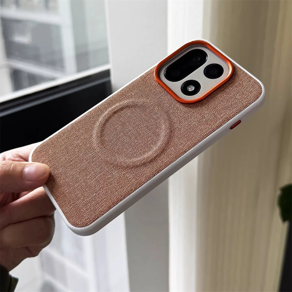 Luksusowe magnetyczne etui z PU skóry o fakturze tkaniny z bumperem do OnePlus 15 15R 13 13R 1+Turbo 6 6V, magnetyczna obudowa do bezprzewodowego ładowania. — zdjęcie produktu 3