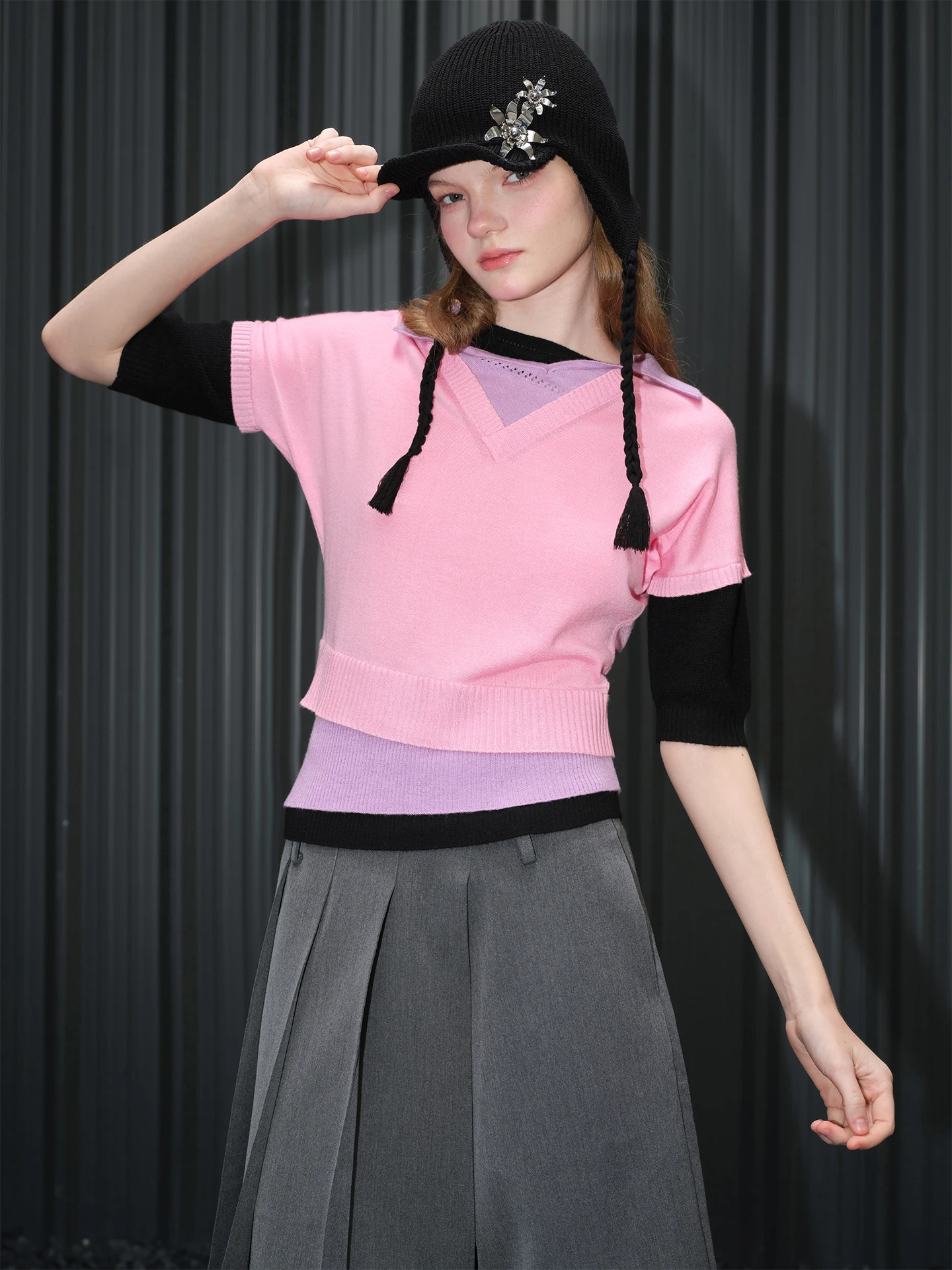 

Retro Knitted Sweater Women's Faion Street Sle Patchwork Color Blo Wool Blend Pullover Spring 2026 Design Sensation