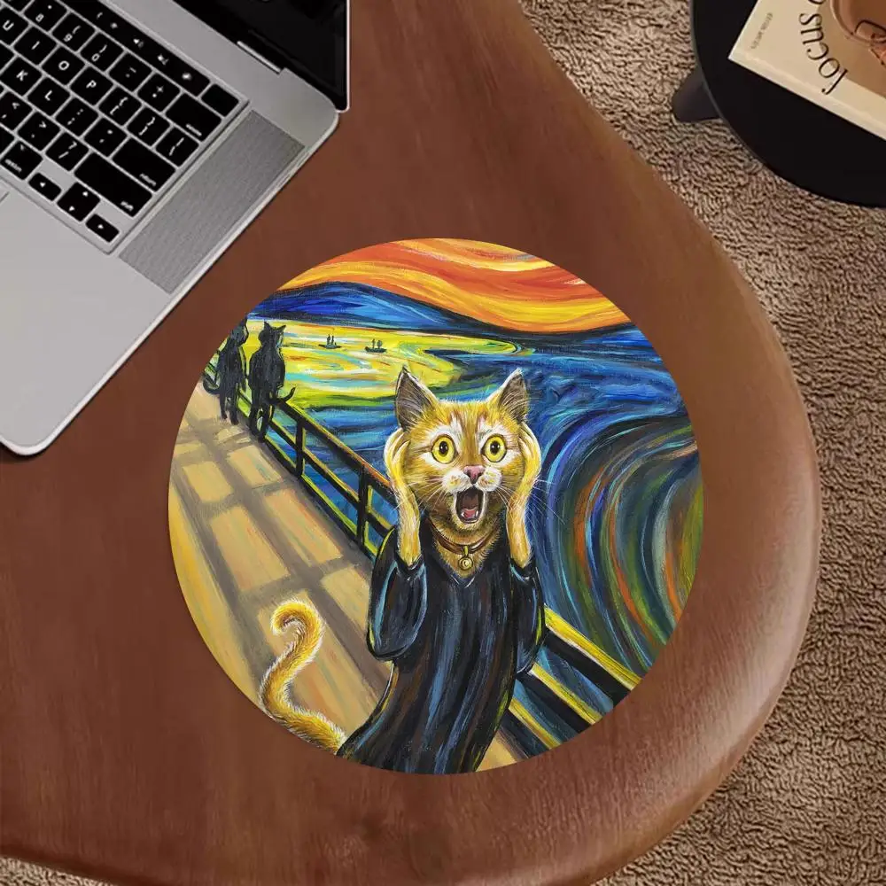 แมวน่ารัก Mouse Pad Vintage Starry Night อุปกรณ์เสริมสําหรับเล่นเกม Mousepad Van Gogh แผ่นรองเม้าส์ Gamer โต๊ะคอมพิวเตอร์ Mousemats 20x20 ซม.