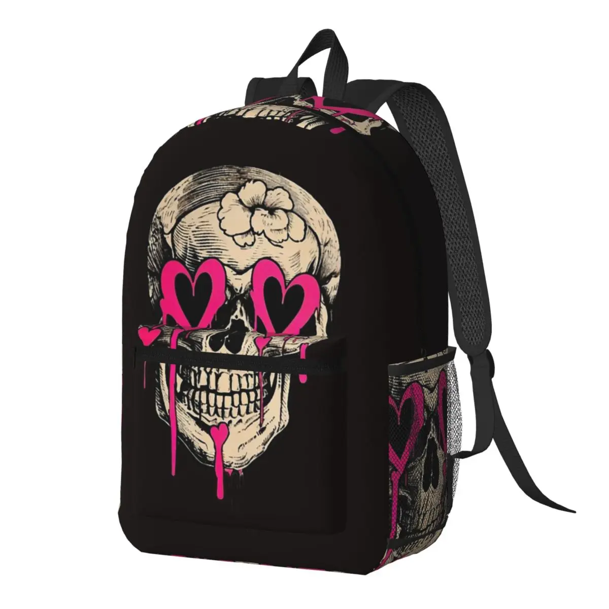 

Pink Skull And Heart Eye Gothic Backpack Daypack Large Capacity Kids BookBag School Bag Shoulder Bags for Men Women