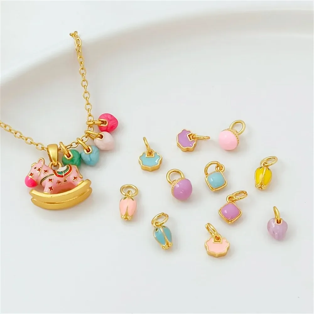 Diy Pendant, Bracelet, Earring, Accessory and Pendant with Sandgold Oil Drip Color Mini Heart-shaped Flower Bud