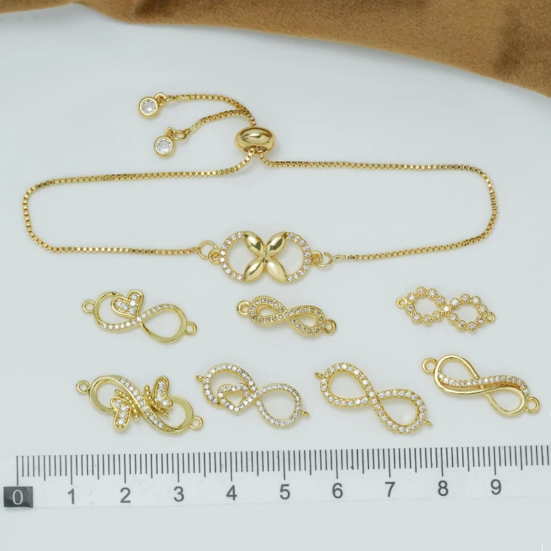 10 Pcs Zigzag Jewelry Connector for Diy Bracelet Necklace Making Supplies Copper Inlay Zircon Bend Butterfly Heart Accessories