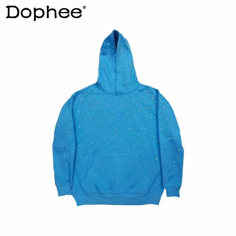 Американская уличная модная тенденция, толстовка с капюшоном и стразами для тяжелой промышленности