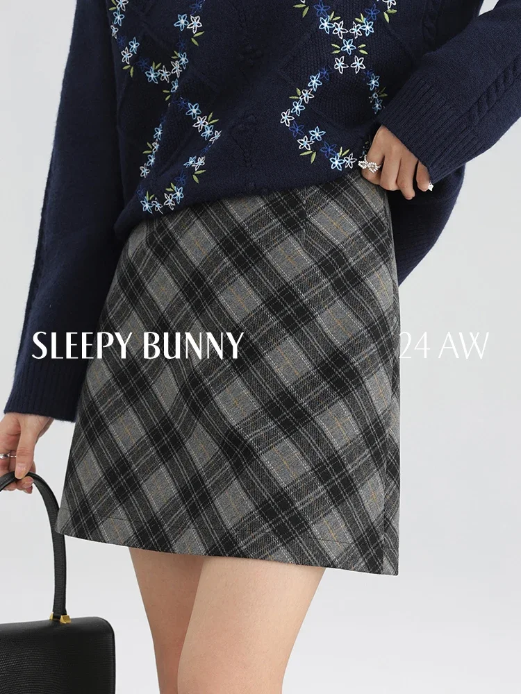 Autumn Plaid High Waist A-Line Skirt Women Slim Fit Gray Mini Skirt Elegant Casual Small Figure Fashion High Waist Short Skirt