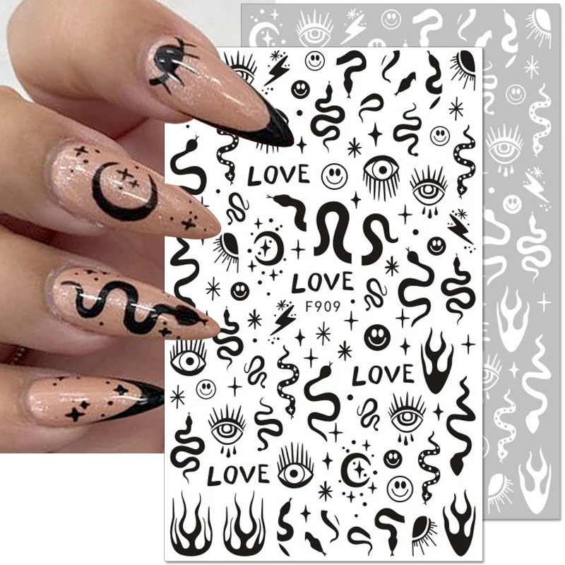 1PCS 3D Black and White Nail Art Stickers Nail Art Decoration Star Moon Butterfly Nail Decal Color Snake Sticker Manicure