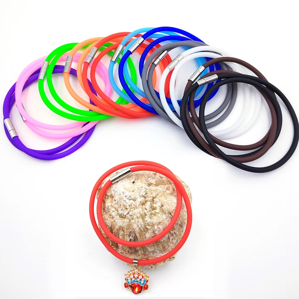 

2MM 35-70CM Color Silicone Tube Rubber Necklace Rope Stainless Steel Buckle DIY Jewelry Bracelet Jewelry Making Rope