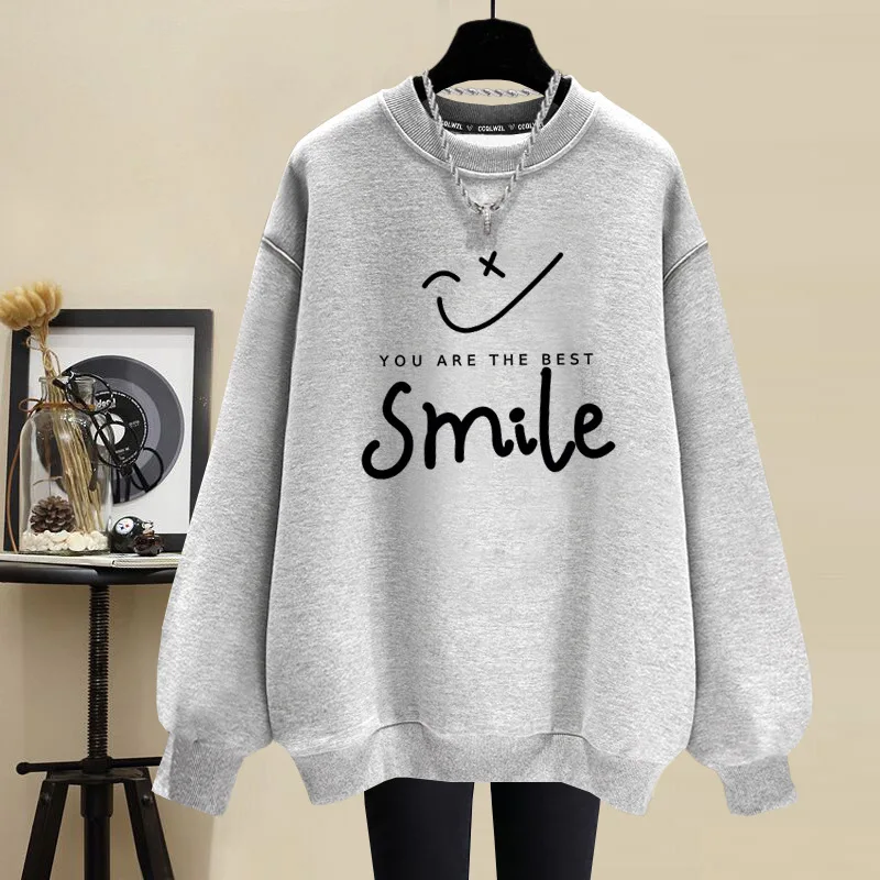 

Crew Neck Sweater Women's Fleece Thickened Pure Cotton Loose Large Size Long-sleeved Top 2025 Autumn and Winter New