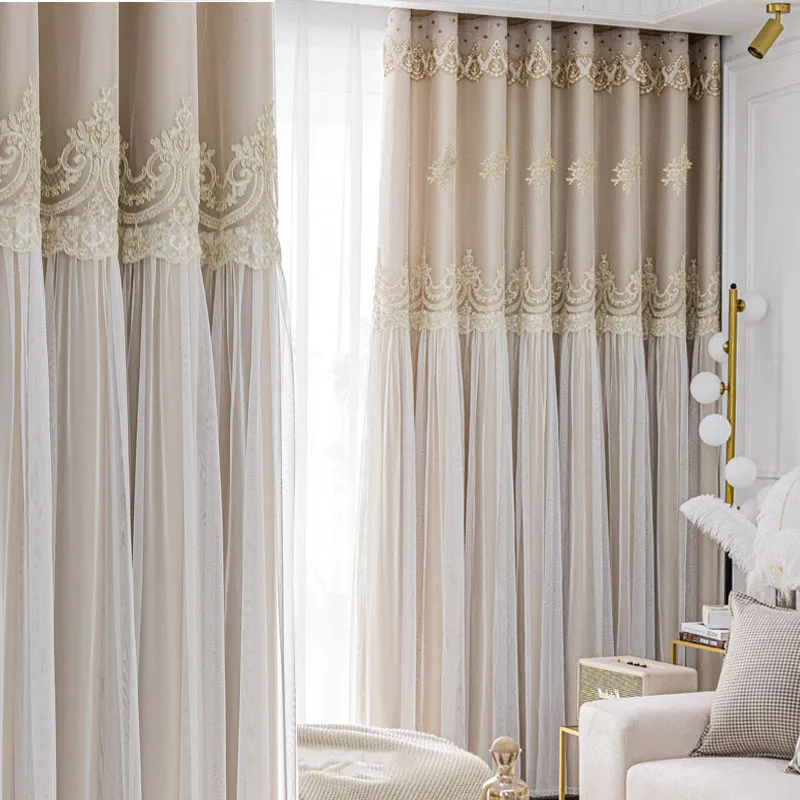 

Nordic Luxury Princess Curtains for Living Dining Room Bedroom Household Double Layer Fabric Yarn Integrated Shading Main Window