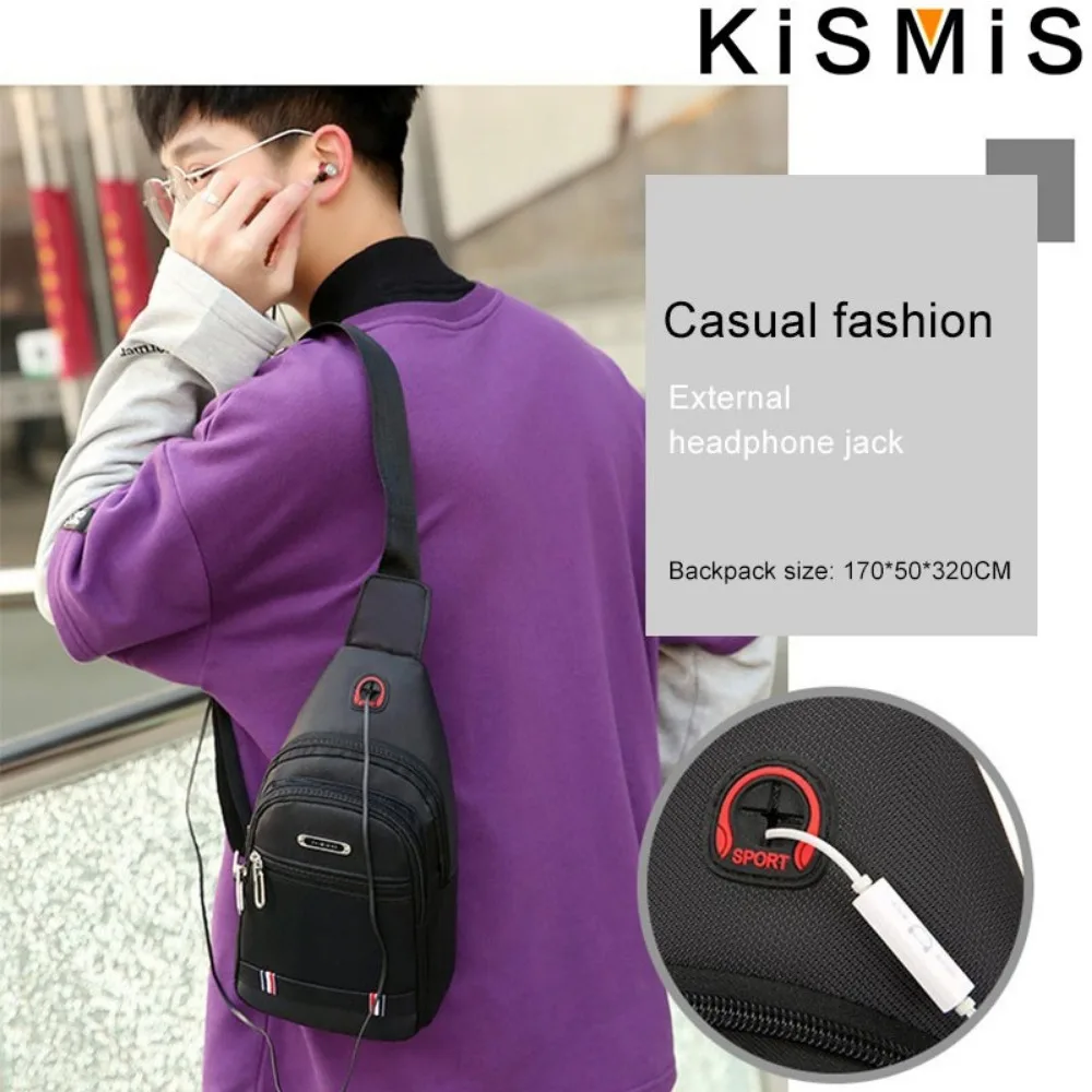 KISMIS New Men\'s and Women\'s Unisex Canvas Leisure Sports Small Backpack Oxford Cloth One-shoulder Messenger Bag Chest Bag