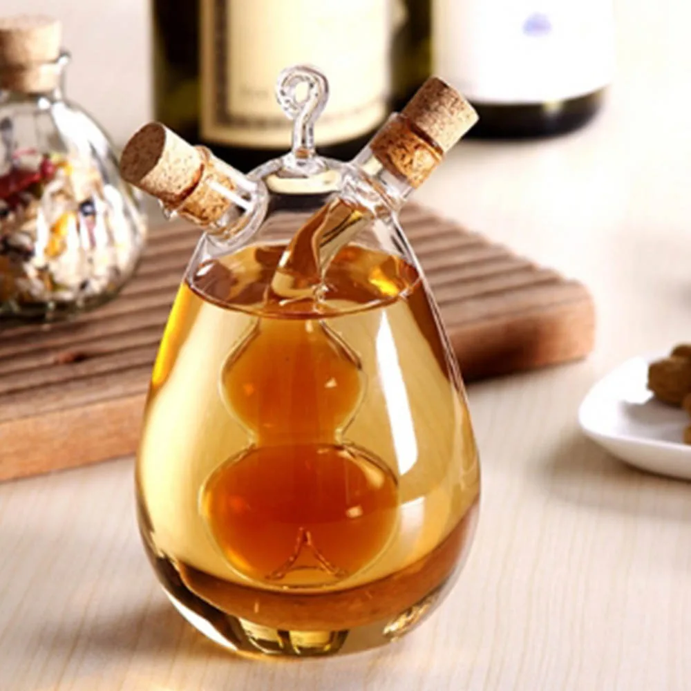 Glass Oil and Vinegar Dispenser Transparent Hand-Blown Glass Olive Oil Dispenser Drip-Proof Cork Stoppers Vinegar Cruet Bottle