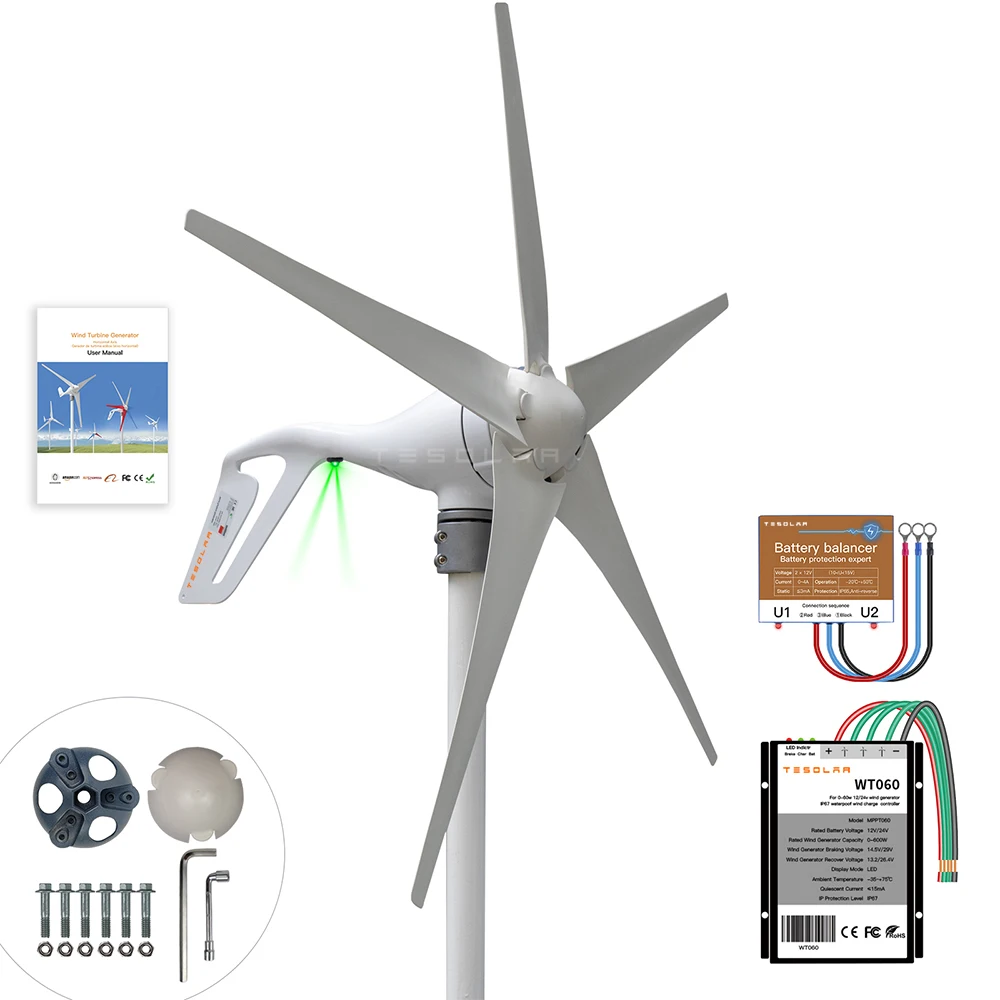 Free Energy 400W 12V 24V Wind Turbine Generator 3 5 6Blades With Controller High Effcient Household Generator for Battery Charge