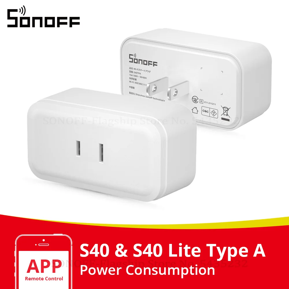 SONOFF – prise intelligente Wifi, S40/S40 Lite, 15A, JP, moniteur d'alimentation, Protection contre les surcharges, contrôle de maison intelligent sans fil pour Alexa Google