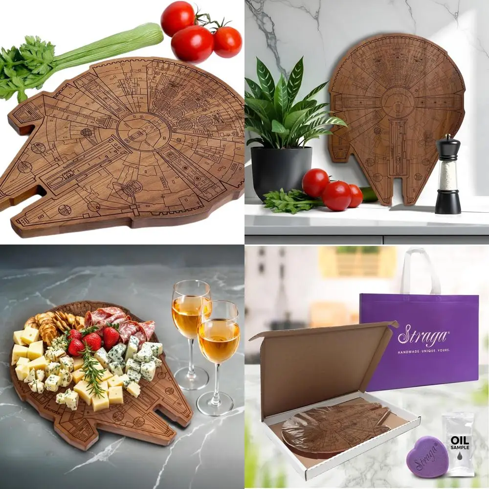 

Handcrafted USA Millennium Falcon Charcuterie Board - Premium Walnut Hardwood - Ideal Gift for Holidays & Special Occasions