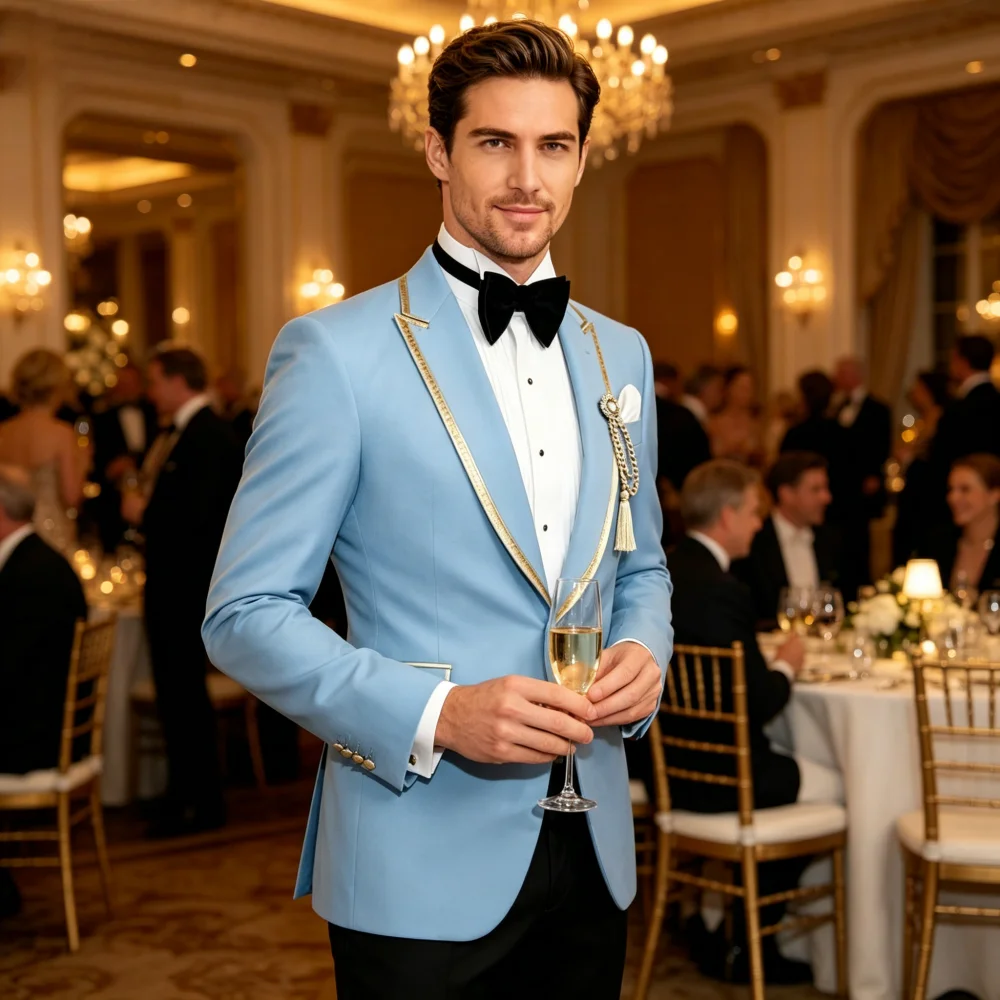 

Men's Slim Fit Notch Lapel Formal Evening Suit Khaki Plain Two-Piece Groom's Wedding Suit Jacket And Trousers