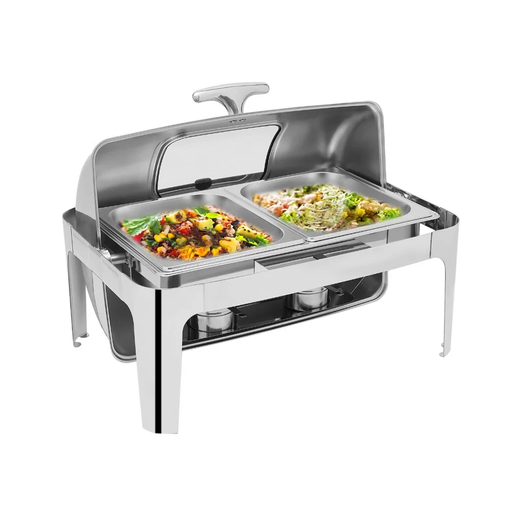 

Roll Top Chafing Dish for Buffet, 14.3 QT Stainless Steel Chafing Server, Rounded Corners Chafing Dish Buffet Set, Food Warmers