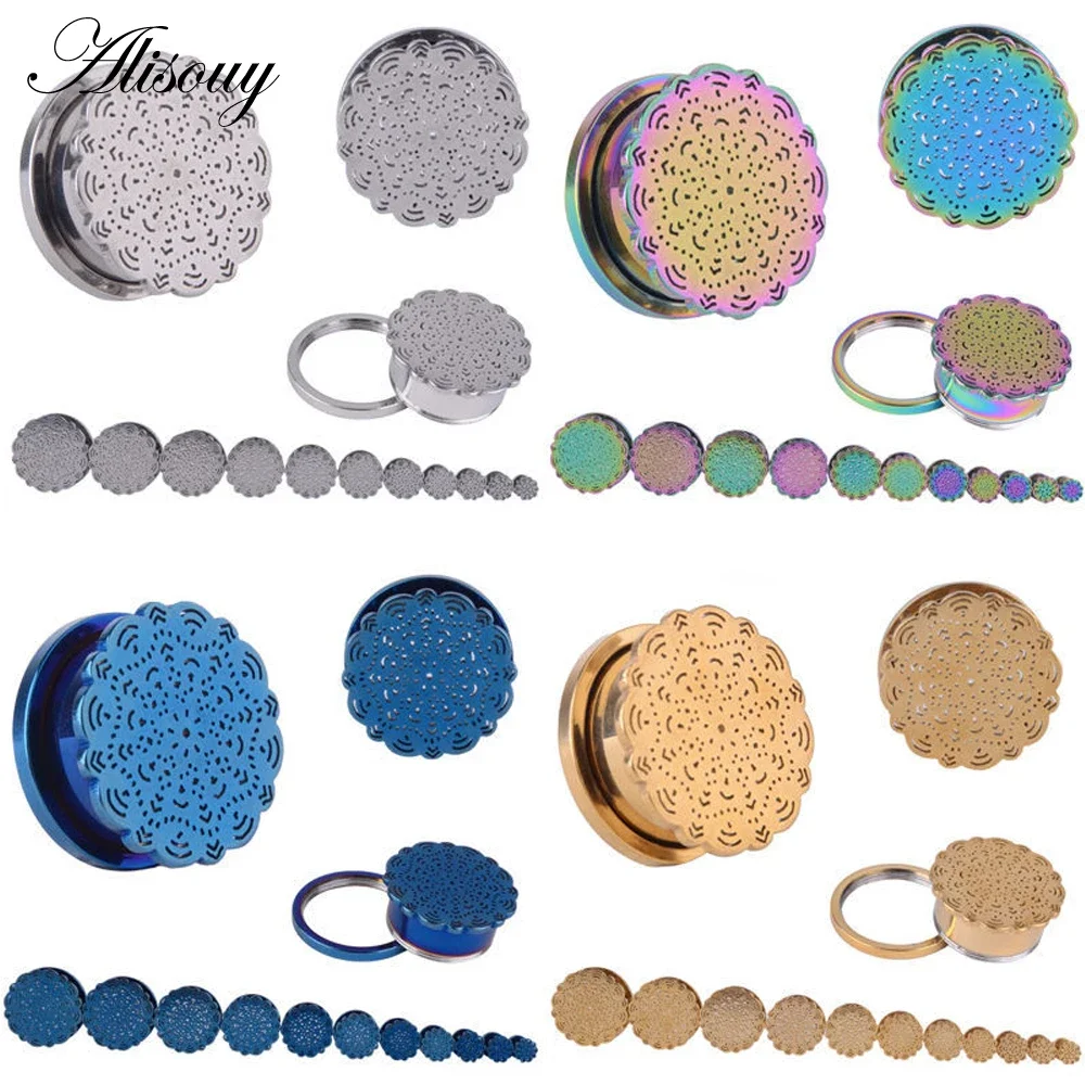 2 Pieces Blue Gold Color 3-20mm Stainless Steel Ear Plugs Flesh Tunnel Gauge Tapers Stretcher Earring screw Piercing jewelry