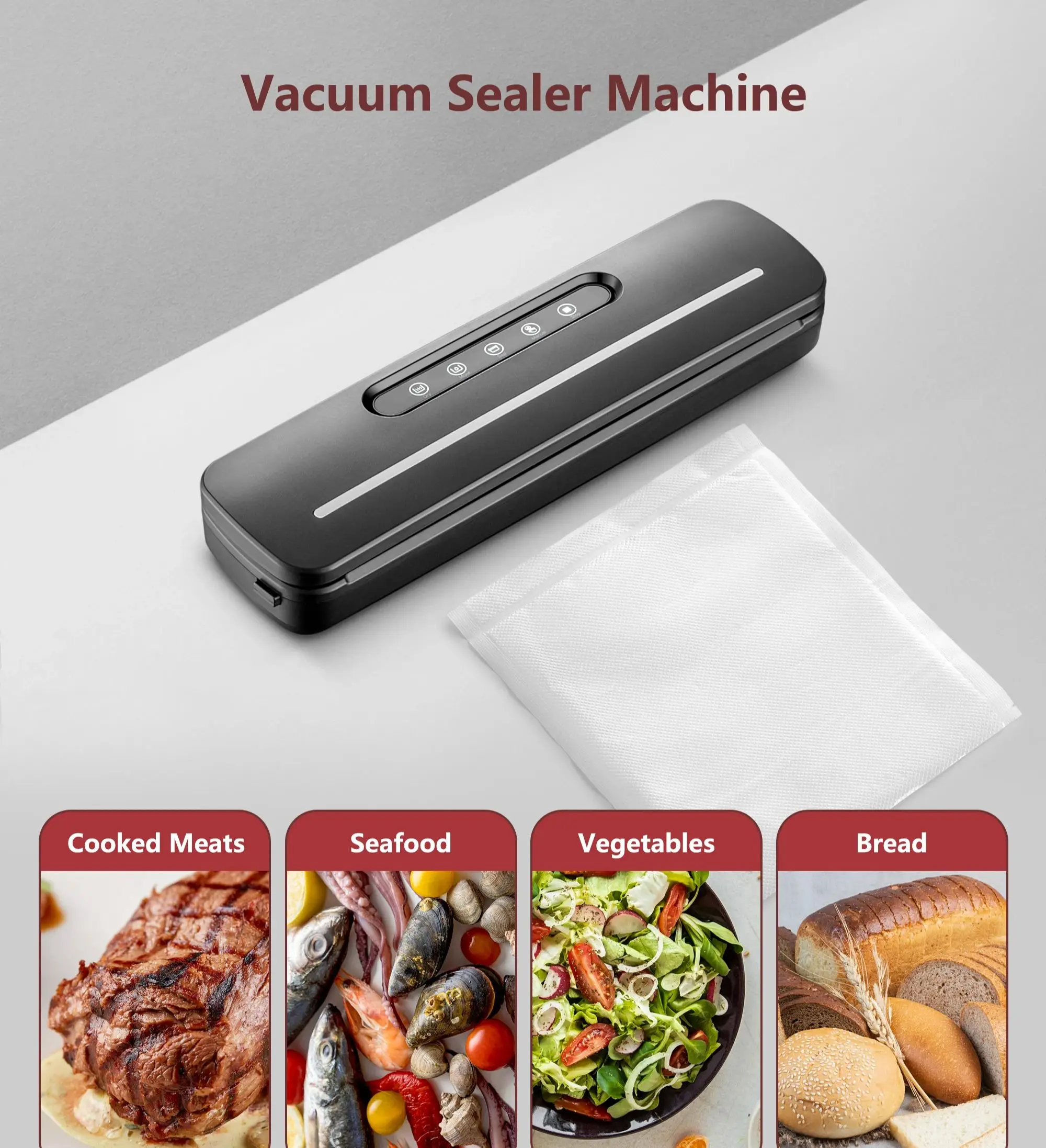 

Dry and wet food vacuum sealing packaging machine 220V fully automatic household kitchen food vacuum sealing machine 10 bags